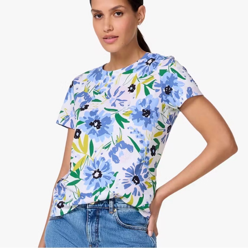 Kate Spade Short Sleeve Floral Top - Blue, Green, Yellow